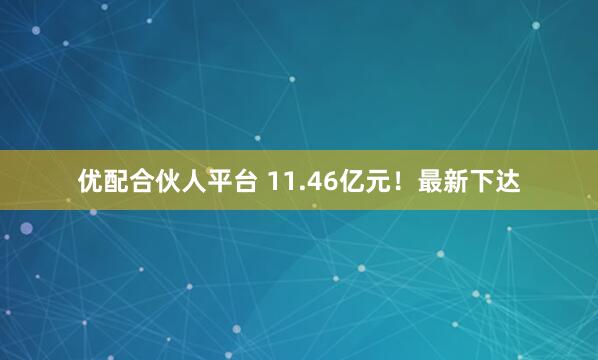 优配合伙人平台 11.46亿元！最新下达